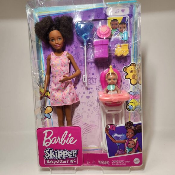Barbie Skipper Babysitters Black Doll Set with Baby 10" High Chair Birthday Part - Picture 5 of 9